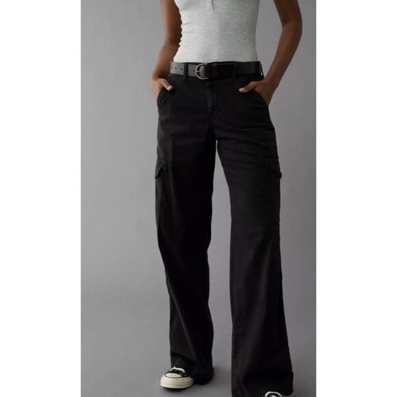 American Eagle Women’s Dreamy Drape Cargo Trouser Black Size 18 EUC - Picture 1 of 7